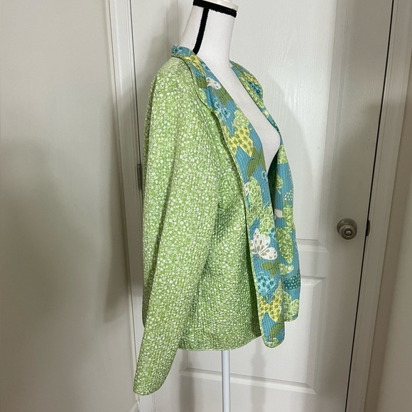 Reversible Light Weight Jacket 2x Butterflies Floral Green White Blue Plus - Picture 9 of 16